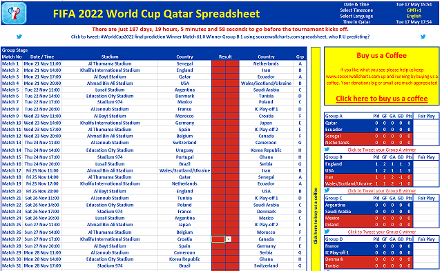 Free Downloadable World Cup 2022 Spreadsheet